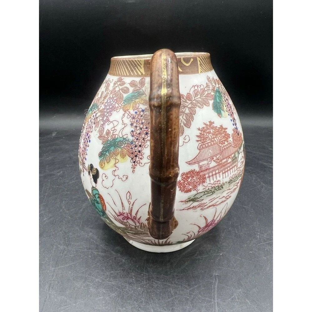Antique Japanese Kutani Moriage Porcelain Tea Coffee Pitcher Meiji Gilt Decor